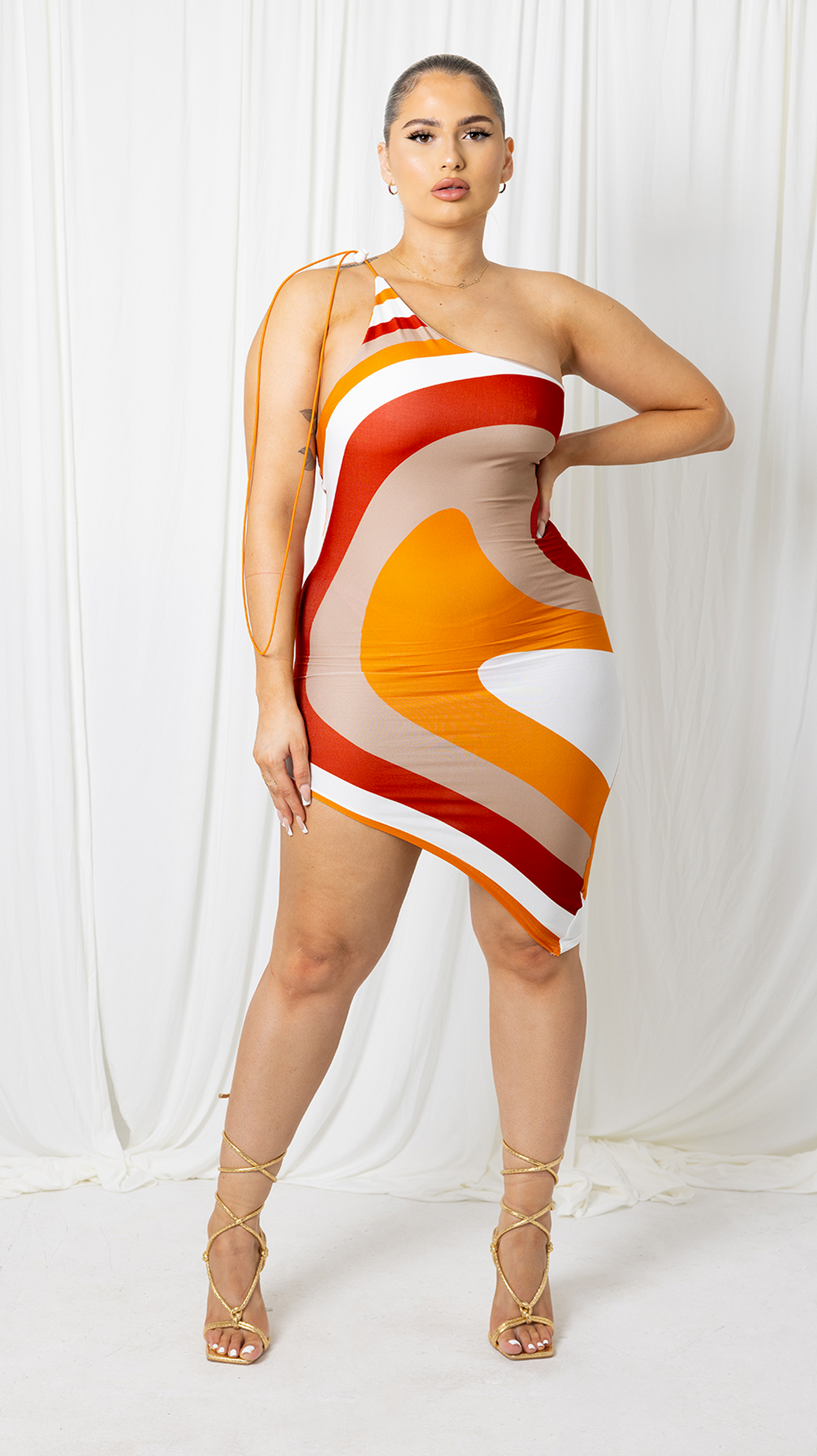 Shop the latest online at Badgal Online - body collection marble print asymmetric dress with slit  