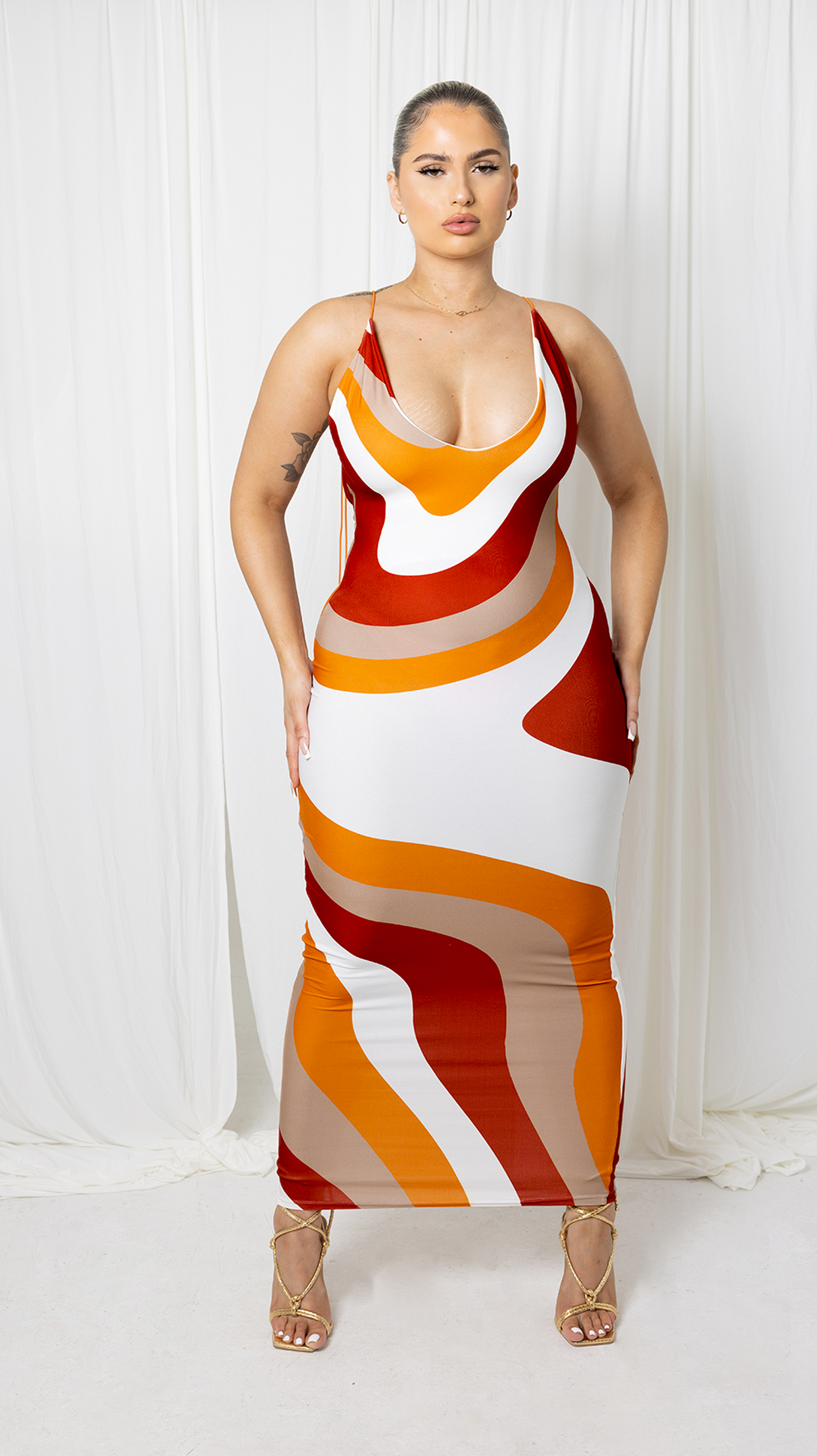 Maxi  backless marble print  dress - Badgal Online 